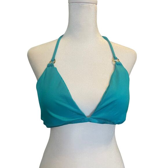 Trina Turk Monaco Ring Halter Bikini Top Teal - Size 10 - Picture 2 of 5